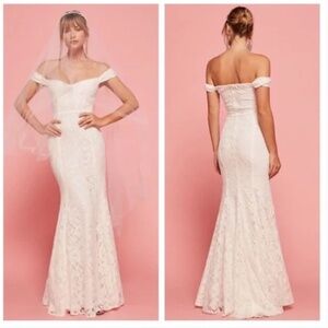 NWT Reformation Bridal  Off-the-Shoulder Lace Wedding Dress Size 0